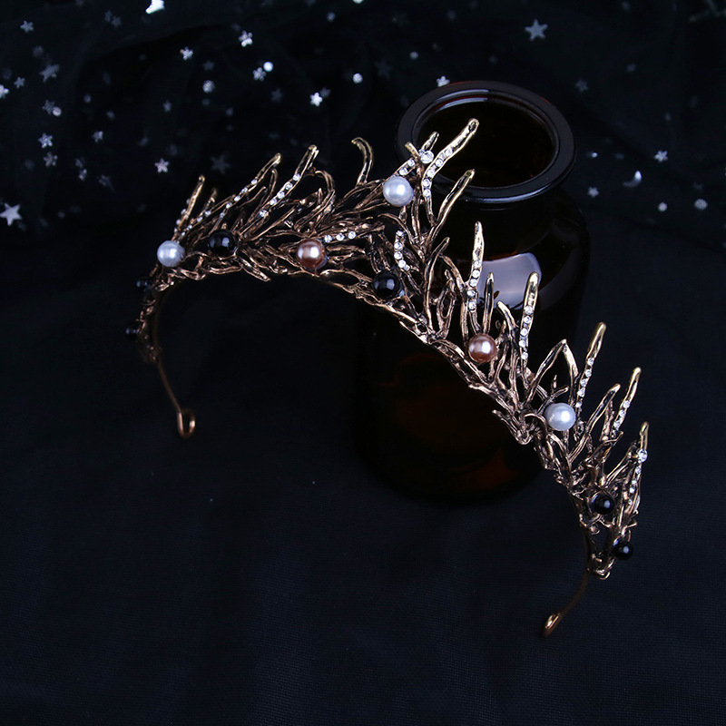 韩式新娘结婚头饰古铜黑色元素树枝火焰晚宴发饰皇冠摄影婚纱配饰