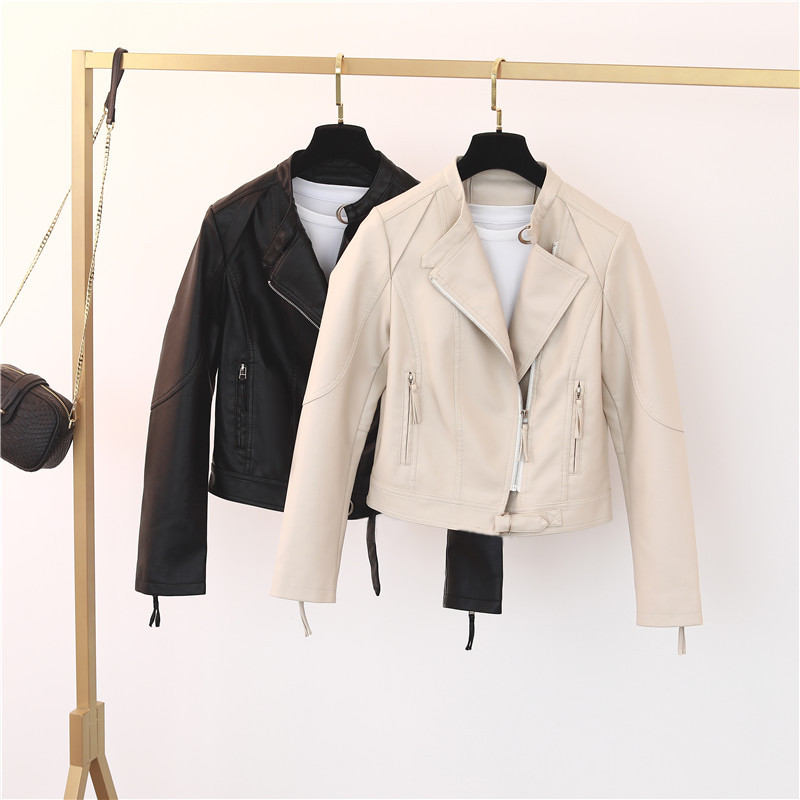 2022 Autumn New Women's Slim Pu Washed Leather Coat