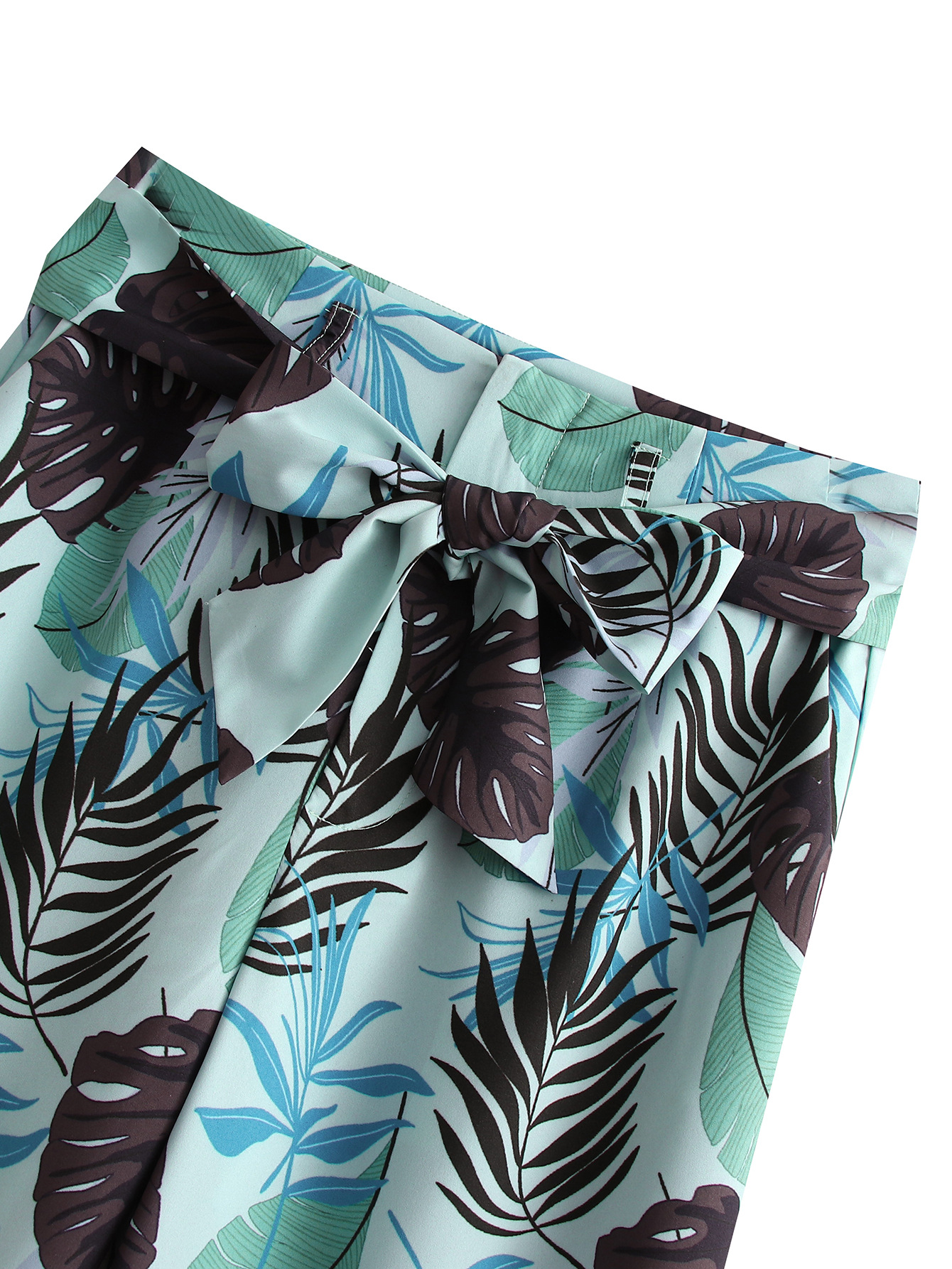 wish亚马逊ebay2022春女装树叶印花衬衫 长裤两件套装