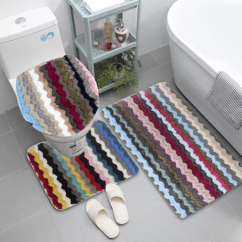 2024 new advanced flocking bathroom three-piece tpr non-slip glue bottom absorbent floor mat carpet wholesale sale