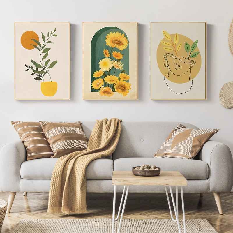 新中式挂饰向阳植物花卉装饰画黄色向日葵客厅墙画日式文艺小清新