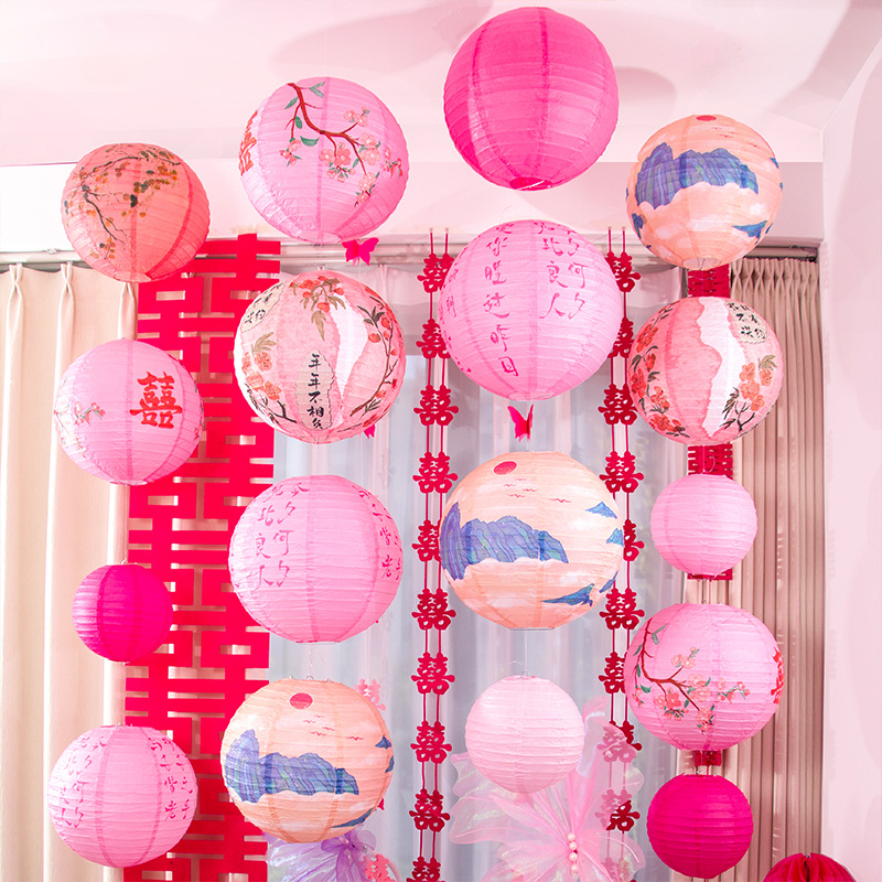 灯笼瀑布批发结婚中式纸灯笼浪漫婚房装饰氛围挂饰网红灯笼布置