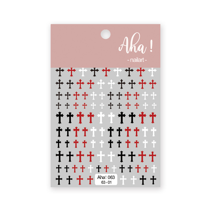 AHA Manicure Adhesive Backing Stickers European and American Style Cross Snake Black and White Polka Dot Lines English Letters Nail Sticker Decoration