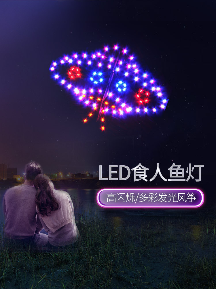 2019新款夜光风筝大全王侉子成人发光风筝带灯光控锂电充伞布
