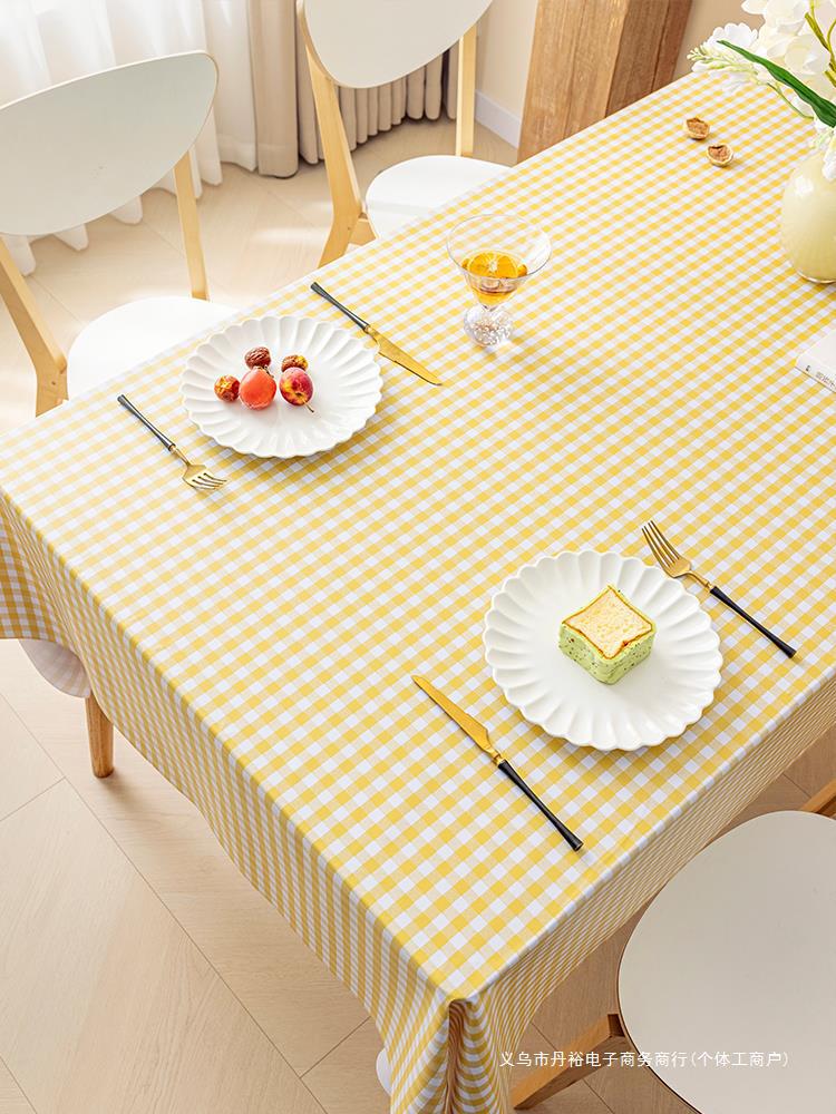 小清新格子桌布防水防油免洗ins风长方形餐桌布茶几桌垫布pvc简约