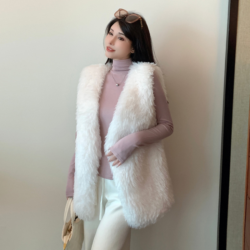 实拍 秋冬新款韩版羊羔毛马甲背心外套女宽松皮草毛毛绒马夹坎肩