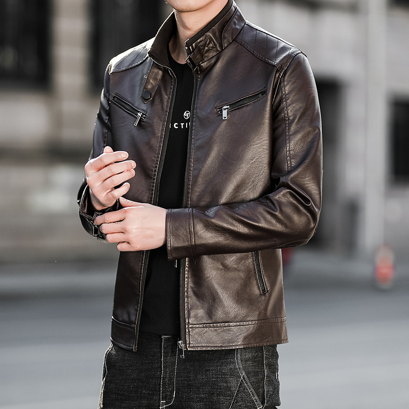 Fall 2023 New Men's Coat Casual Leather Clothing Men's Motorcycle Clothing Trendy Coat Korean-Style Stand Collar Pu Leather Jacket