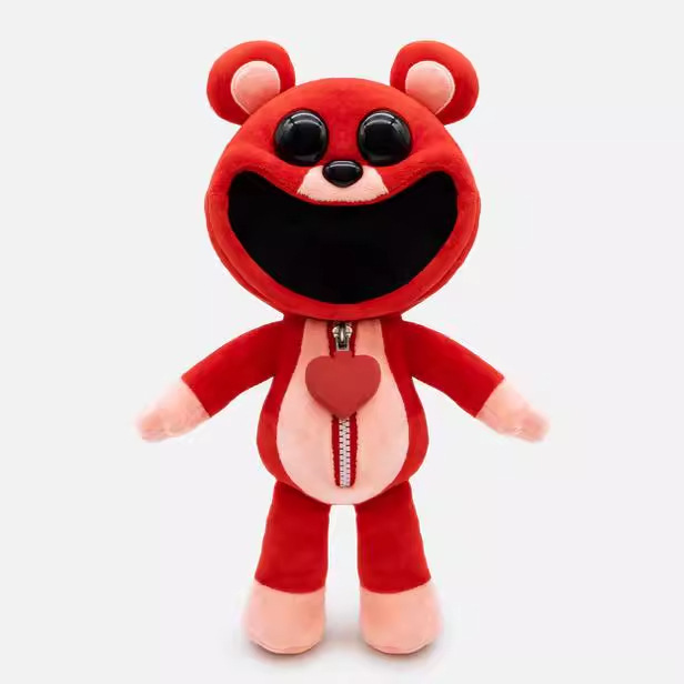 跨境新品bobby bearhug plush微笑恐怖动物红色熊毛绒玩偶公仔