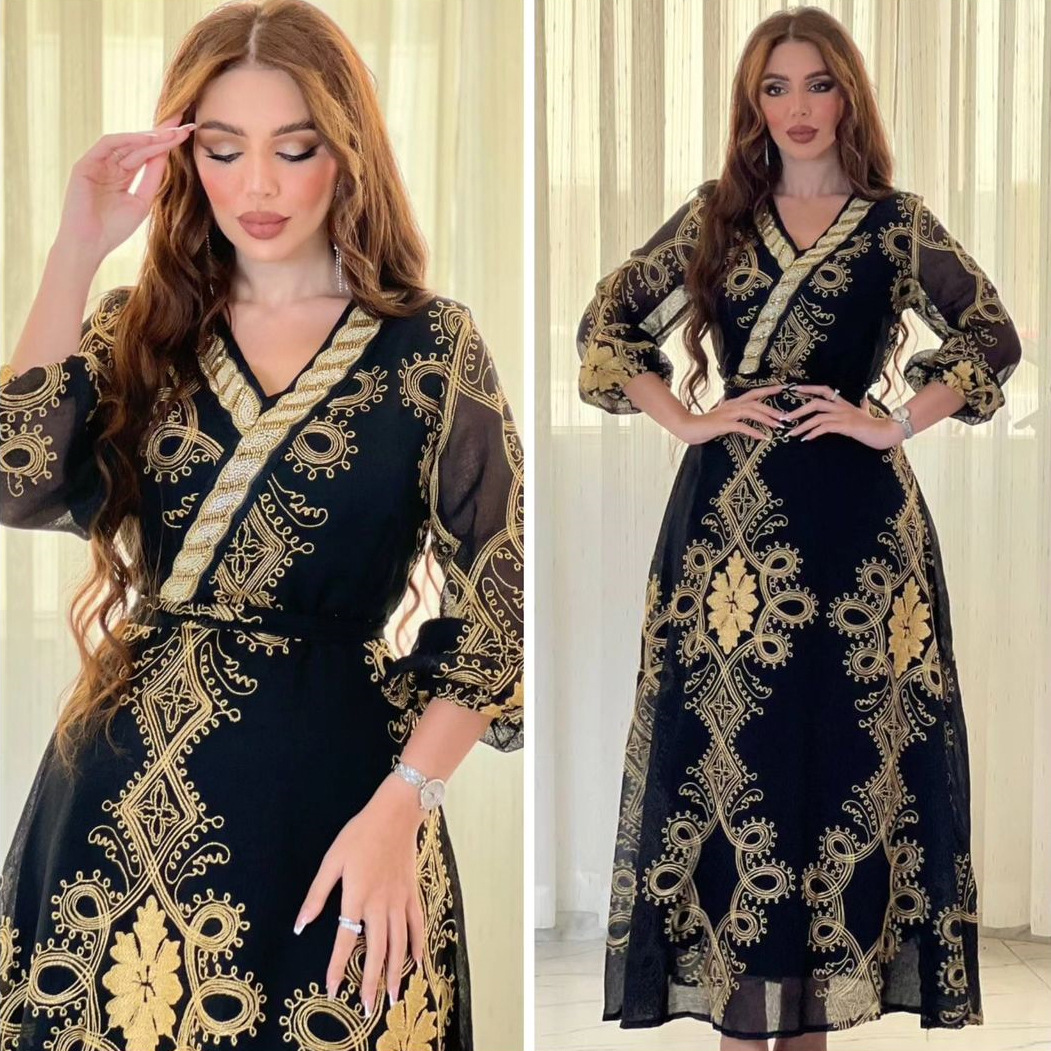 Ab336 Light Luxury Rhinestone Mesh Embroidered Muslim Arab Dubai Jalabia Fashion Temperament Guest Dress