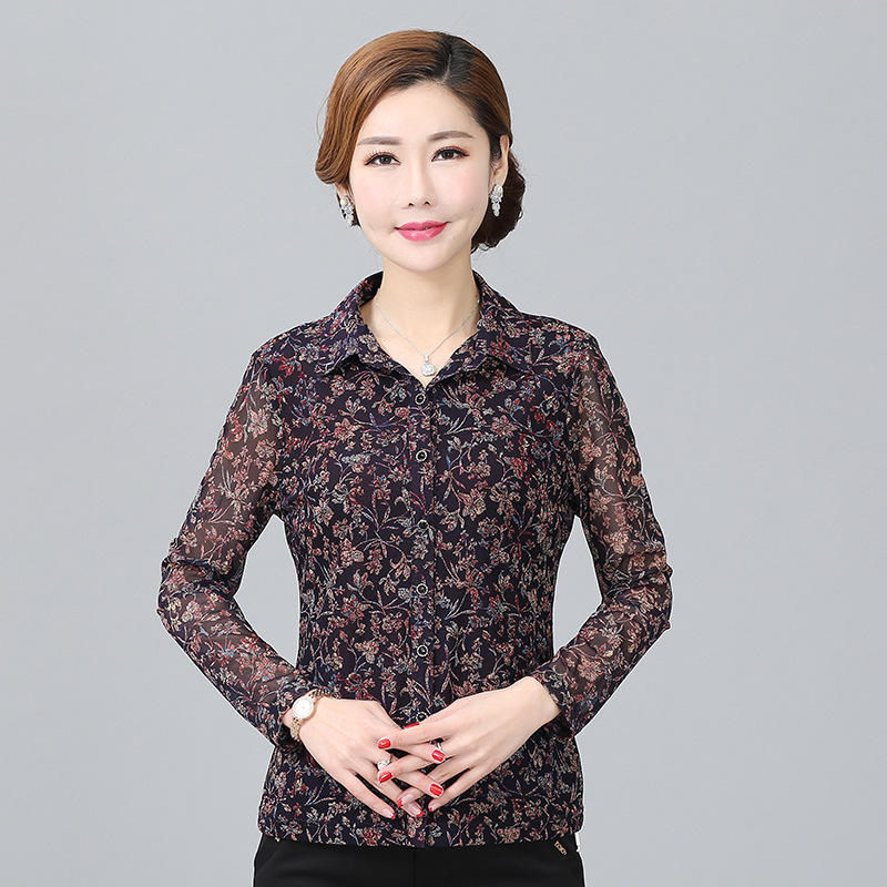 Bamboo Voice Middle-Aged and Elderly Women's Clothing Spring New Women's Long-Sleeved Blouse Large Size Women's Clothing 2024 Spring Clothing Mom Clothing