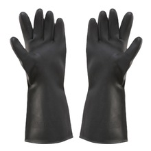 黑色乳胶耐酸碱工业防化劳保手套 加长加厚防滑胶皮手套150克广州