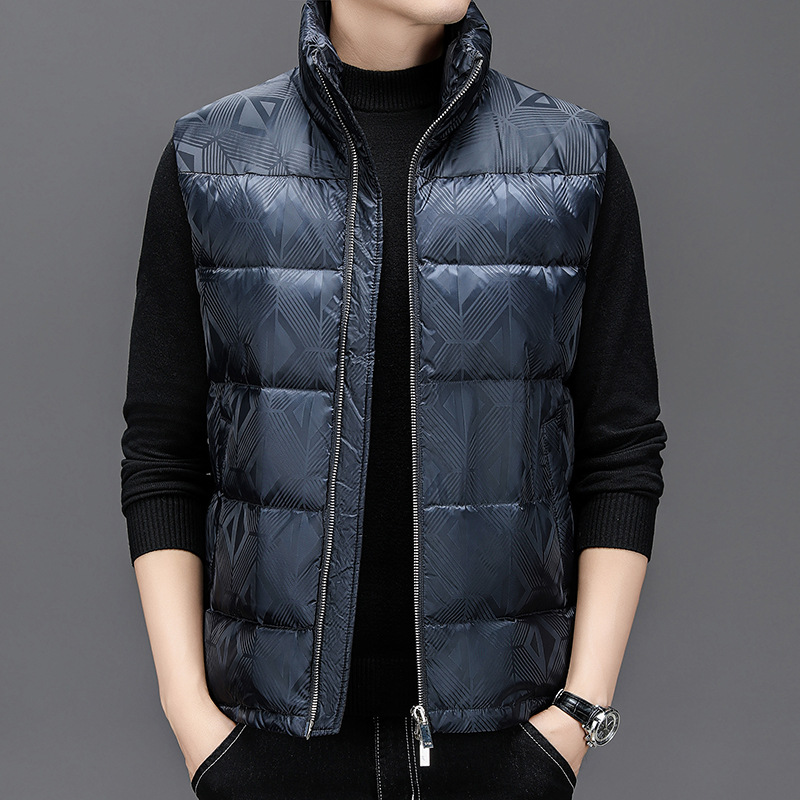 保罗秋冬新款男式羽绒马甲时尚潮流宽松加厚立领男装白鸭绒坎肩代