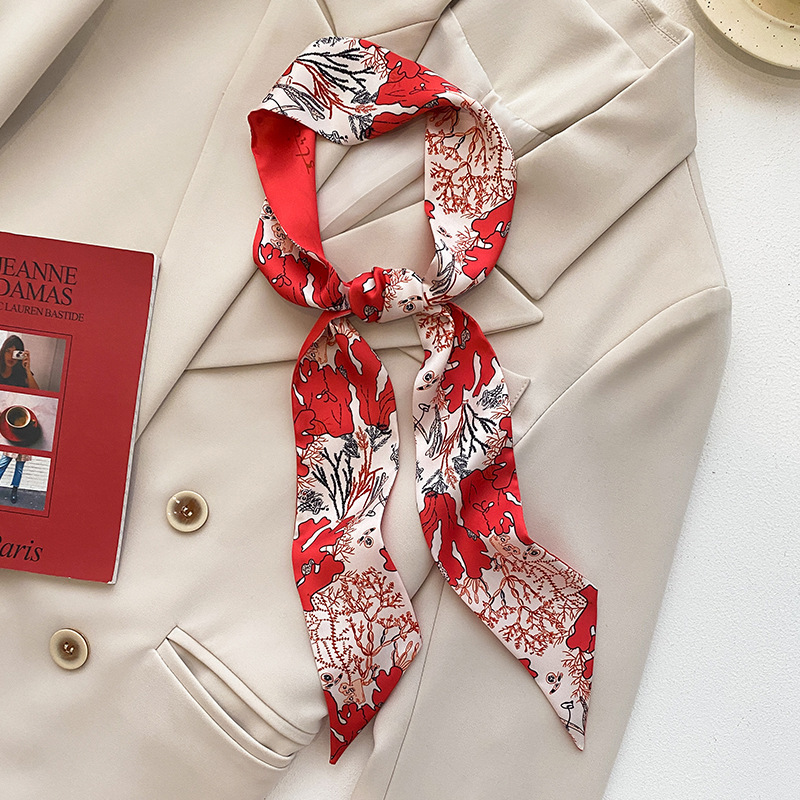 New Year Red High-Grade Long Silk Scarf Festive All-Match Hand Gift Ribbon Female Tie Hair Band High-Grade Tie Bag Ribbon