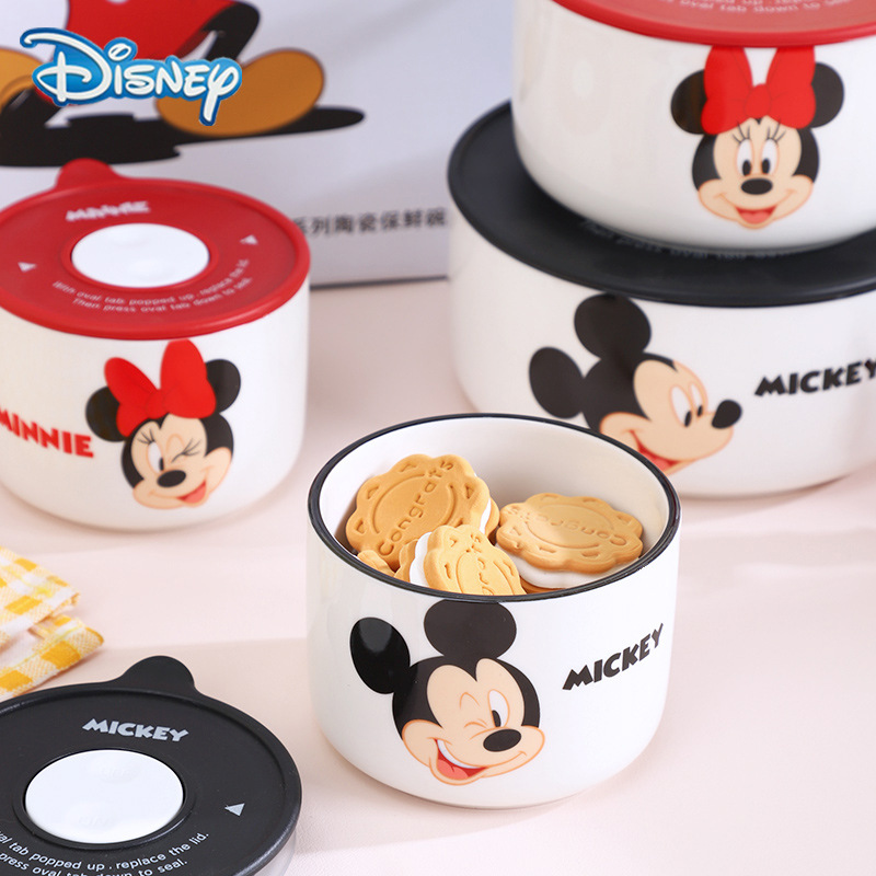 Disney Ceramic Freshness Bowl Gift Box Wholesale Fresh-Keeping Box with Lid Three-Piece Tableware Hand Companion Gift Set