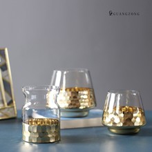 现代简约轻奢金色蜂窝玻璃油灯桌花瓶摆件家装饰品小号创意软装饰