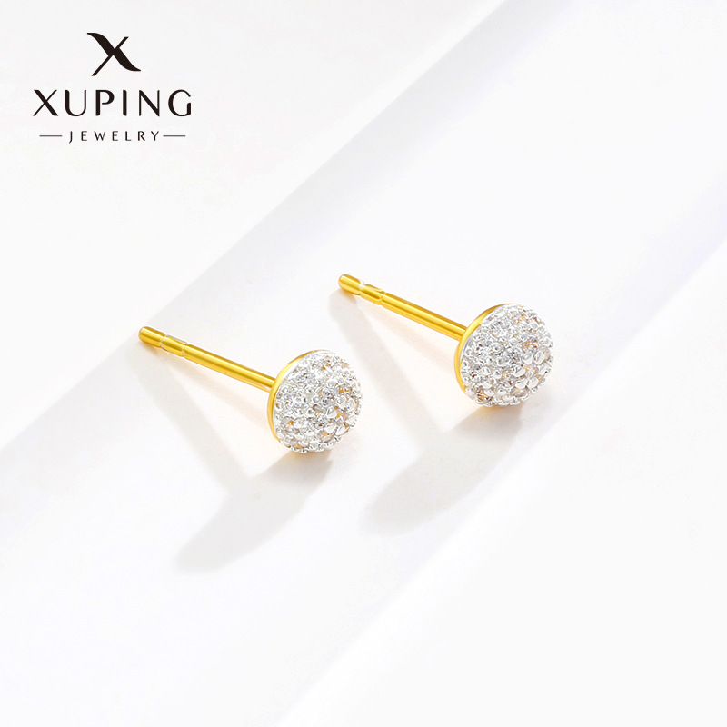 Xuping Jewelry Alloy Two-Color Semi-Spherical Circle Ear Studs Female Simple and Compact Cold Wind Personalized Earrings High-Grade Sense