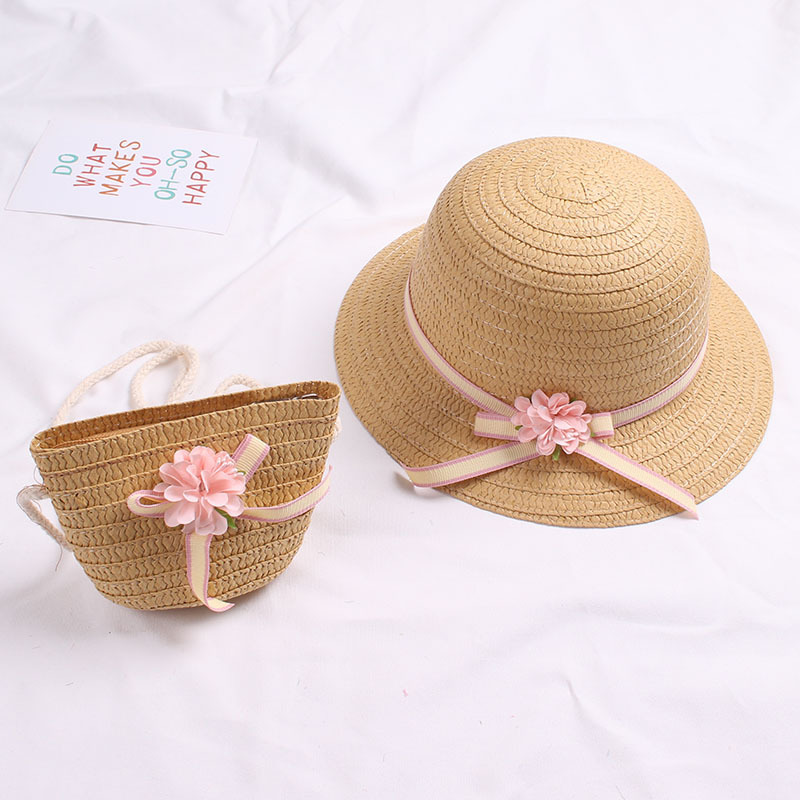 New Fresh Children's Straw Hat Spring and Summer Baby Girl Travel All-Matching Sunshade Hat Bag Two-Piece Suit