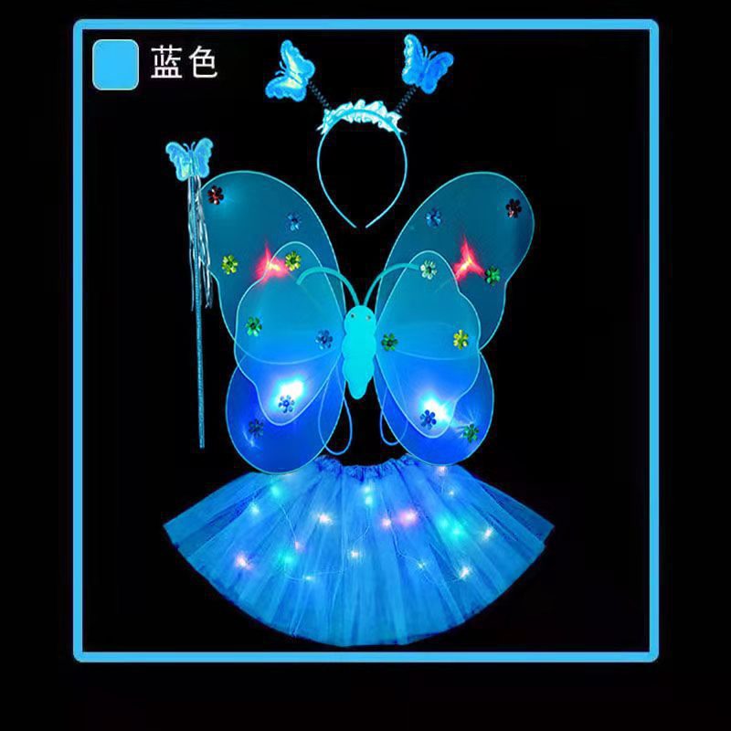 Light-Emitting Butterfly Wings Little Girl's Back Decoration Children's Flash Toy Wonderful Fairy Magic Stick FARCENT Four-Piece Set