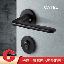 卡特室内卧室静音磁吸房门锁分体黑色实木门锁把手家用通用型锁具