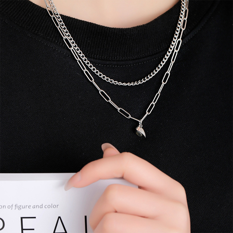 抖音热卖项链killwinner怦然心动叠戴拼接 磁铁爱心相吸情侣链条