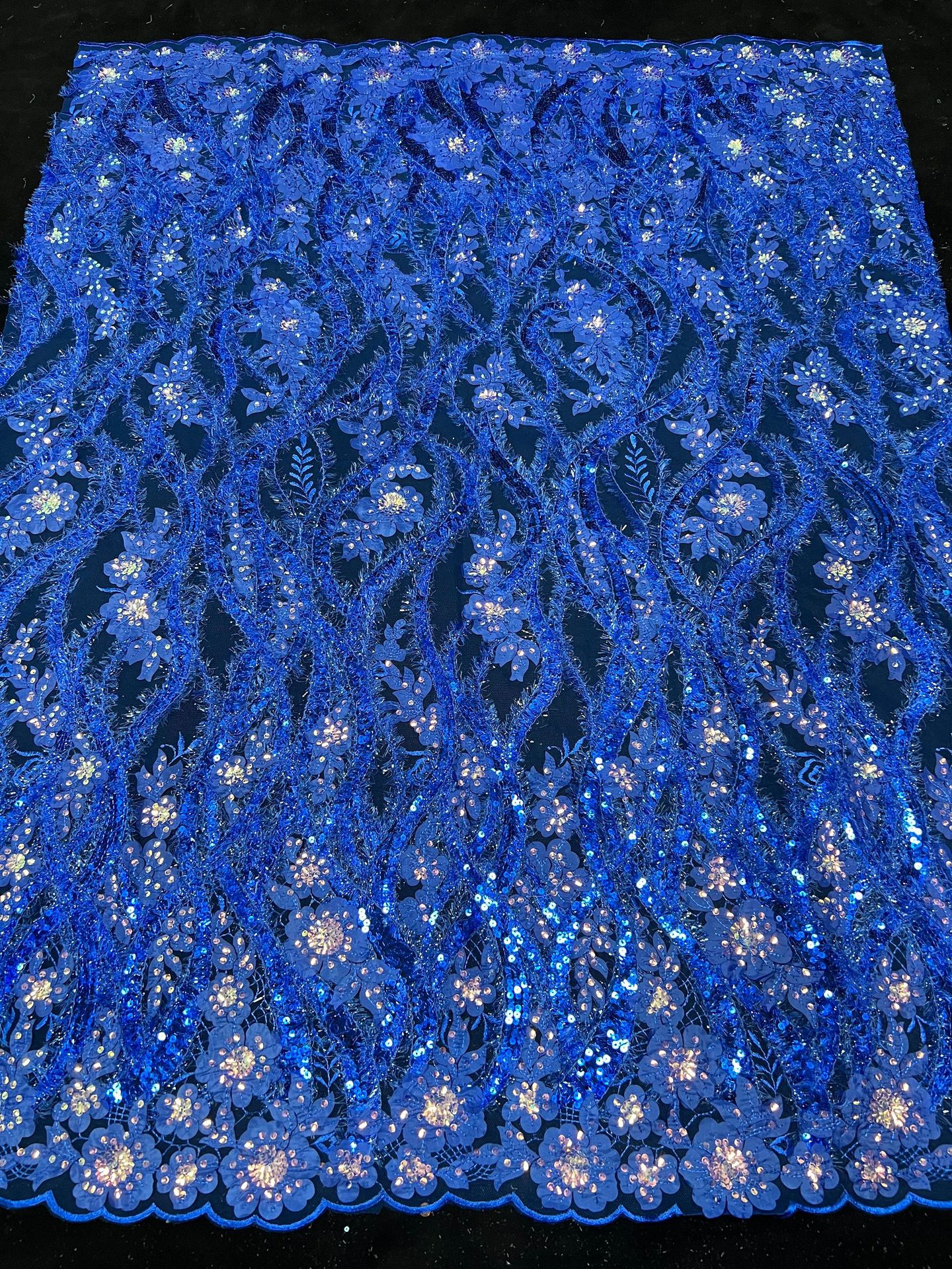 电脑刺绣服装面料激光绣花面料绍兴厂家直销非洲礼服亮片绣现货