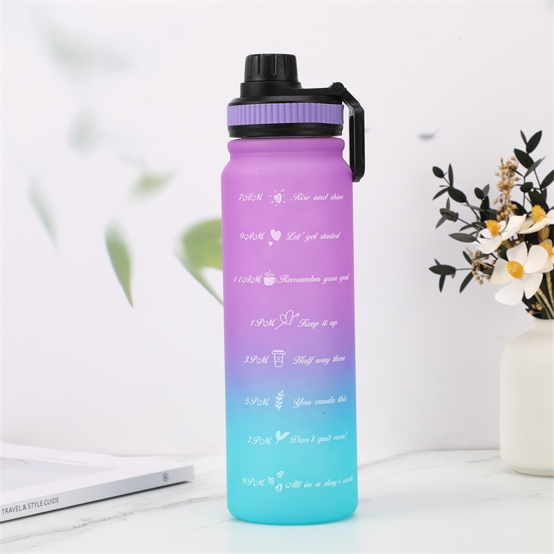 Portable Frosted Gradient Plastic Cup Large-Capacity Space Bottle Travel Outdoor Sports Bottle Scale Fitness Cup Customization