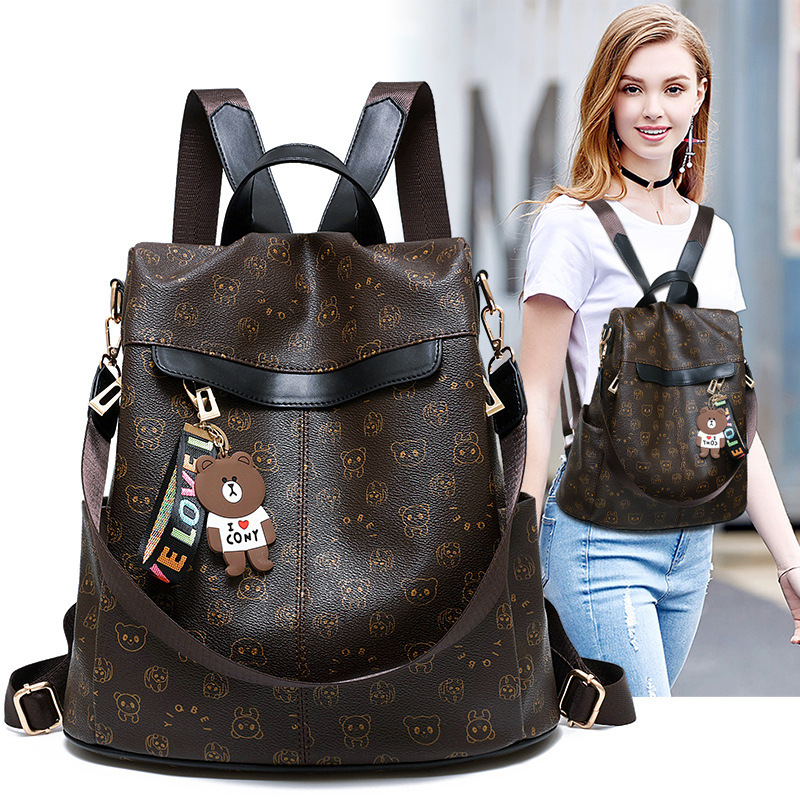 2023 One-Shoulder Korean Style Fashionable Anti-Theft Women's Backpack Casual Pu Soft Leather Personalized and Small Fresh Backpack