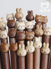 实木小猫咪筷子家用高档餐具日式儿童可爱木质筷子勺子套装