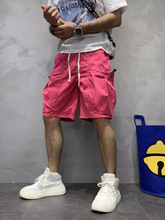 厂家直销新款兜短裤潮牌痞帅工装五分裤美式高级感粉色透气沙滩裤