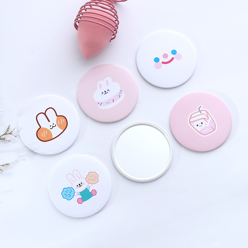 Korean Cartoon Mini Makeup Mirror Portable Portable Korean Cute Makeup Mirror Small round Mirror Small Mirror Wholesale