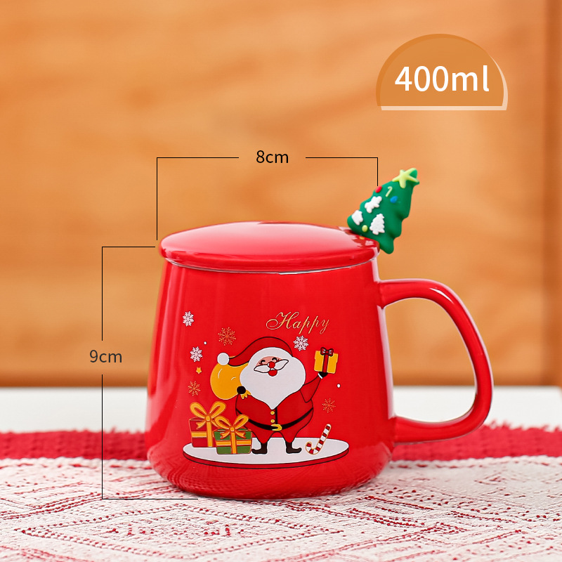 Creative Christmas Cartoon Gift Ceramic Cup Internet Celebrity Water Cup with Cover with Spoon Home Couple Mug Gift Packing