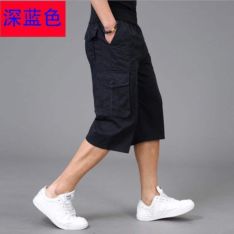 Middle-Aged and Elderly Cropped Pants Men's Shorts Dad Summer Wear Middle-Aged Casual Pants Cotton Tooling Multi-Pocket Pants Loose