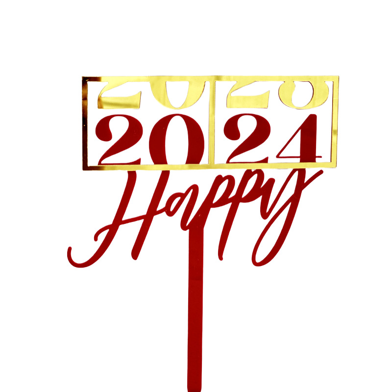 Copyright INS Style 2024 New Year Acrylic Cake Decoration Happy New Year New Year Cake Plug-in Party Supplies