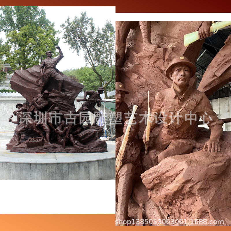 玻璃钢仿铜红军人物雕塑铸铜组雕八路军抗战大型纪念馆博物馆雕像