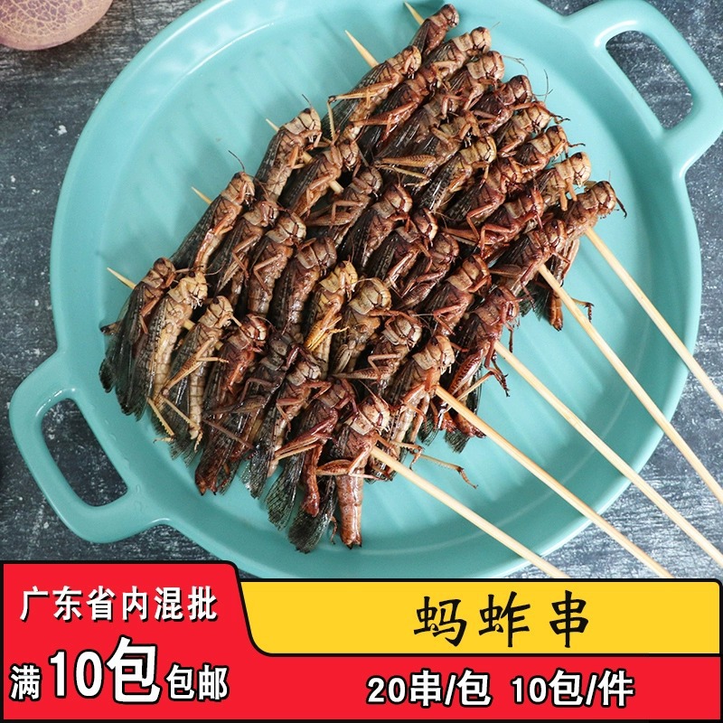 网红蚂蚱串昆虫蝗虫串酥脆蚱蜢串特色油炸烧烤商用冷冻