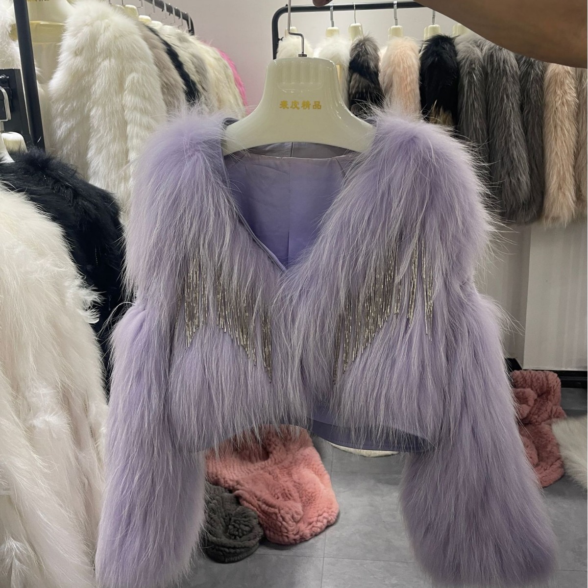 linlu 2023新款时尚走秀高定白貉"满星舟"短款外套-阿里巴巴