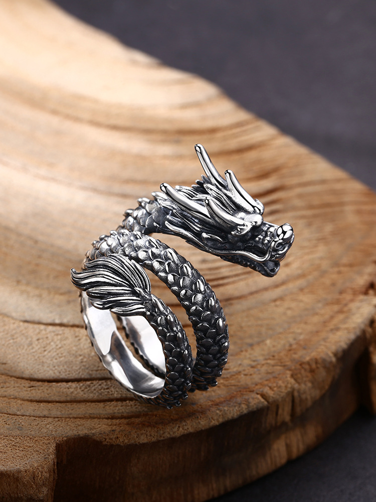 批发925纯银戒指 精工霸气龙戒指 指环开口泰银复古潮流个性饰品