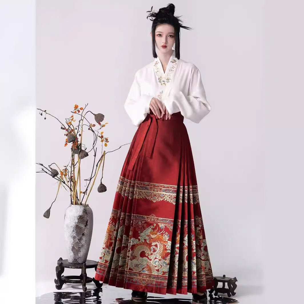 Su Yu Hua Shang Ming maxi dress imitation makeup flower Hanfu women's aircraft sleeve New Year autumn and winter set image