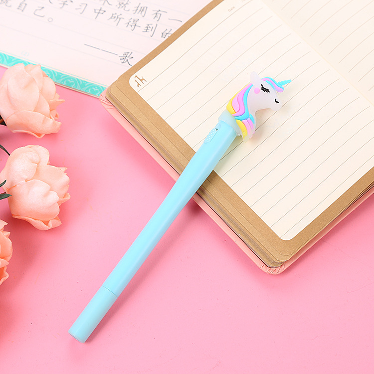 Cute Unicorn Light-Emitting Gel Pen Cartoon Student Pen Creative Stationery Macaron Color Water-Based Sign Pen