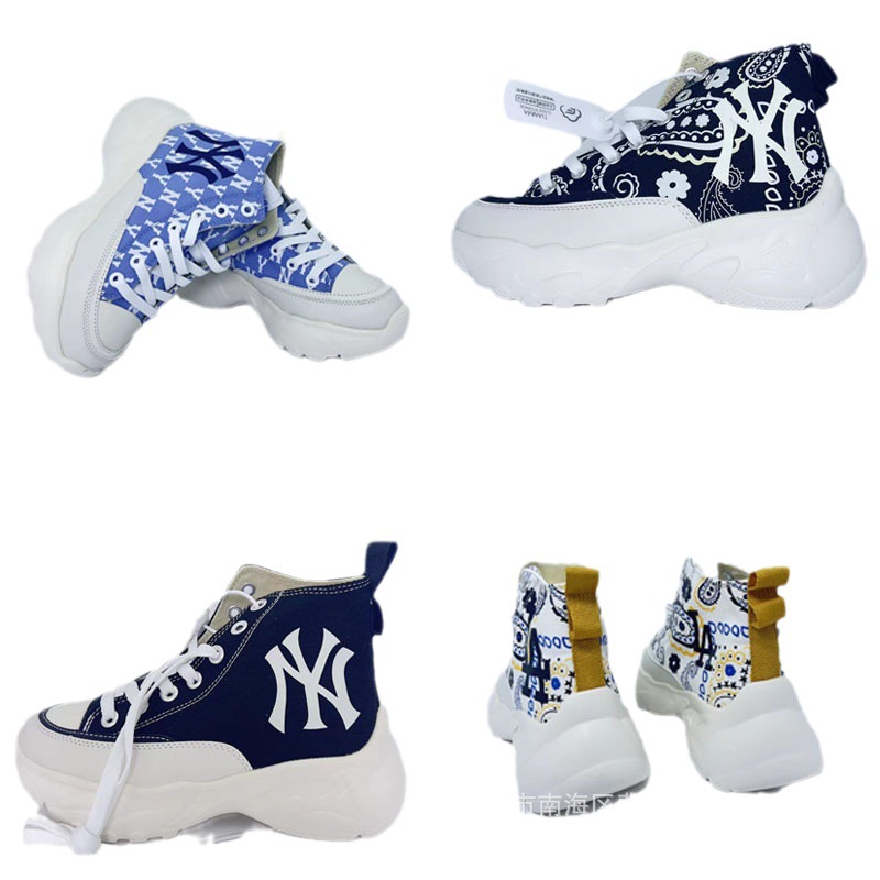 莆田纯原mlb高帮男女帆布鞋复古印ny韩国洋基队学生鞋情侣厚底鞋