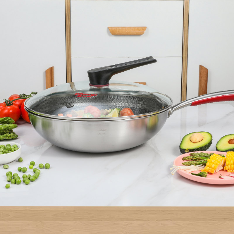 康巴赫第三代316l不锈钢炒锅全花纹蜂窝家用炒菜锅炒锅