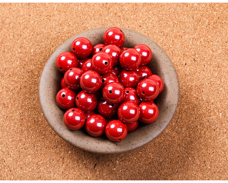 天然原矿朱砂散珠帝王砂圆珠半成品文玩配珠95%高含量鲜红高抛光