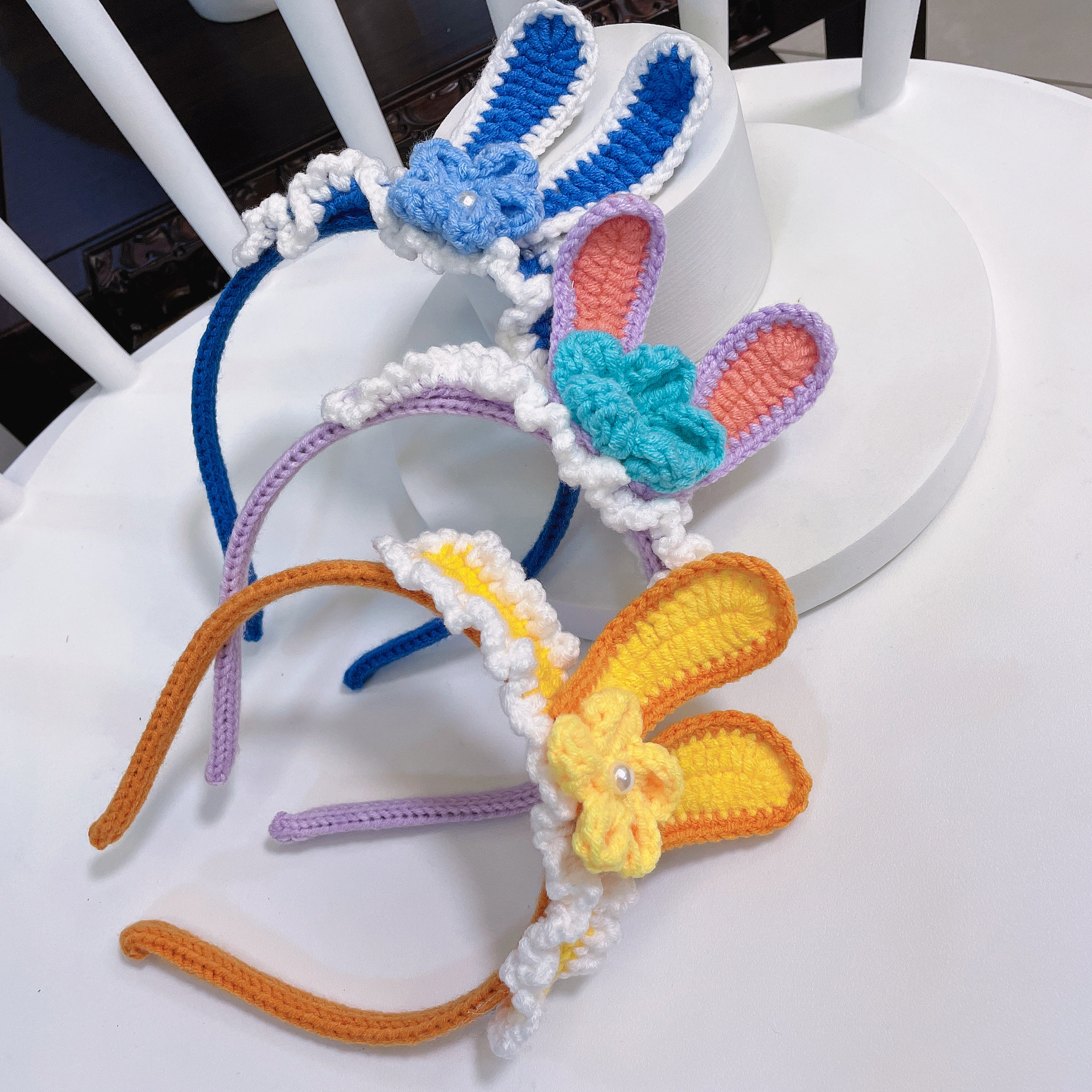 网红秋冬新款手工编织毛线兔耳朵发箍可爱气质少女头箍精品店发饰