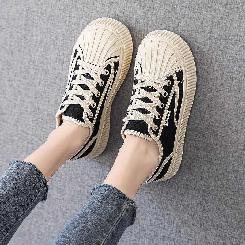 女鞋2024新款春季贝壳头板鞋学生运动休闲帆布鞋女平底小白鞋