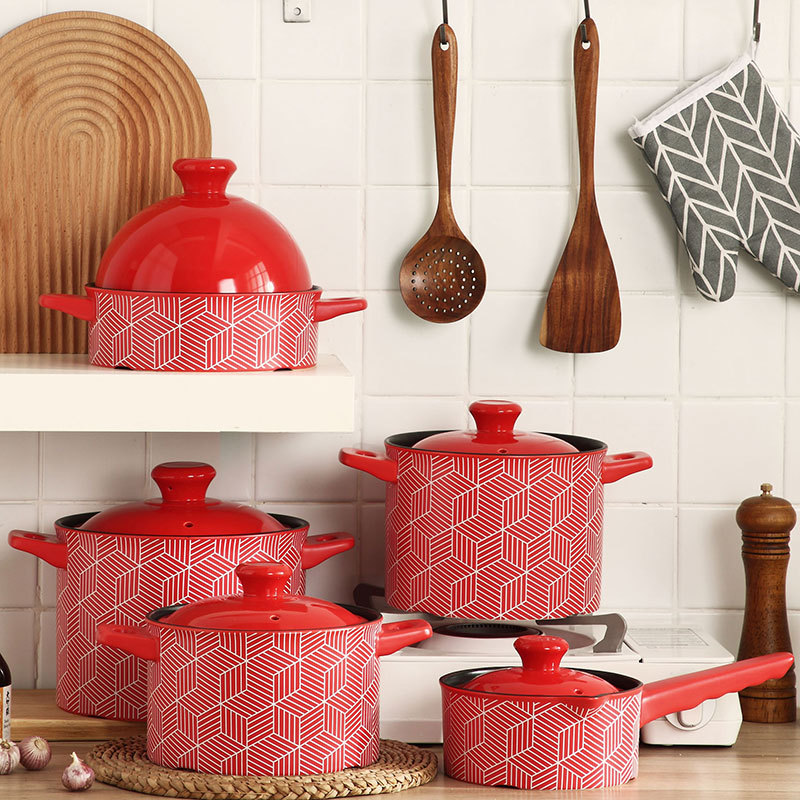 Red Casserole/Stewpot Household Gas Stove Special High Temperature Resistant Ceramic Chinese Casseroles Claypot Rice Soup Dry Stew Pot