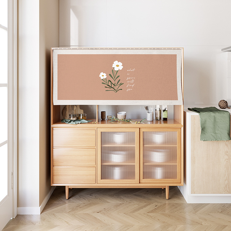 橱柜遮挡帘防尘防油厨房挂帘柜子滑轨式装饰帘子免打孔轨道隔断帘