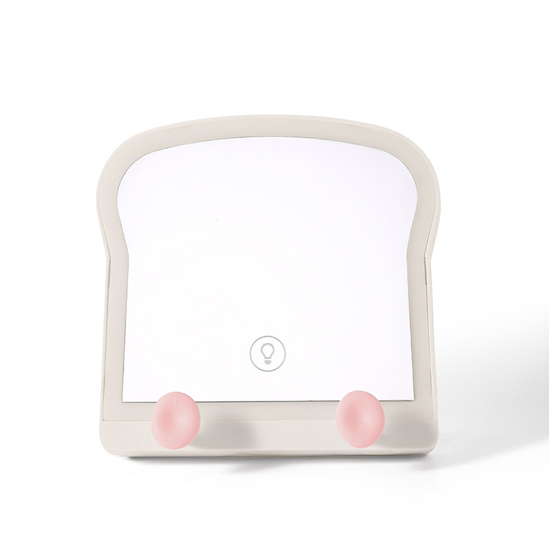 Rechargeable LED Toast Bread Makeup Mirror Desktop Desktop Foldable with Light Fill Light Mirror Home Beauty Mirror