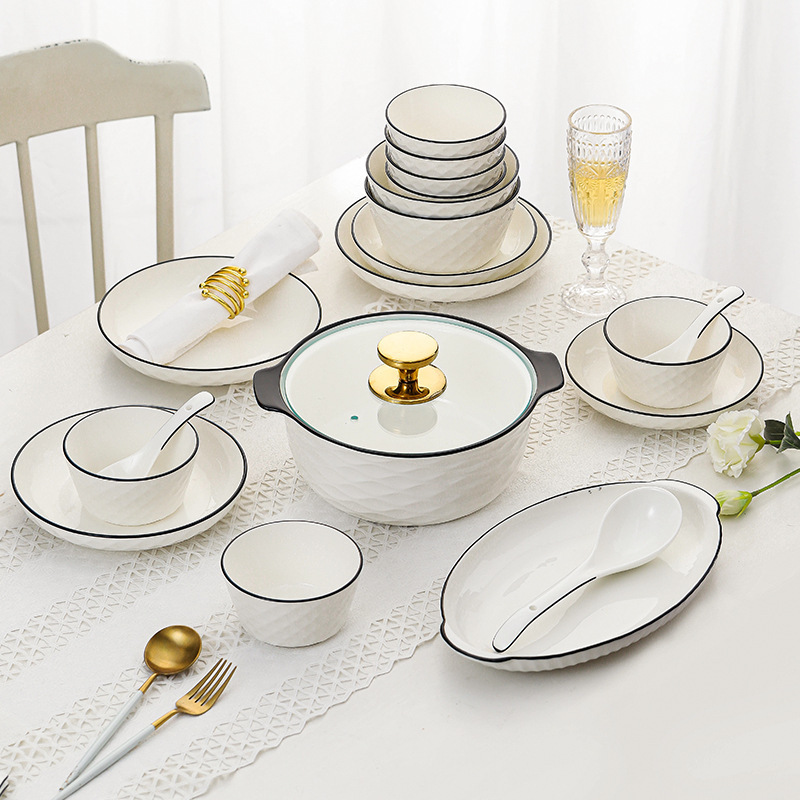 洛威轻奢碗碟套装家用简约现代陶瓷餐具套装轻奢釉下彩碗盘筷乔迁