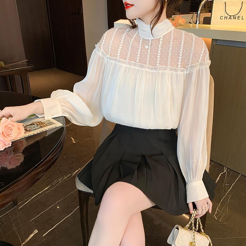 长袖绑带雪纺衫图片