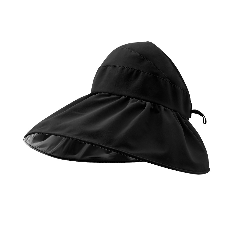 Summer Spring and Autumn Black Glue Empty Top Sun Hat Female Sun Cover Face Sun Hat Foldable Fisherman Hat Uv Thin